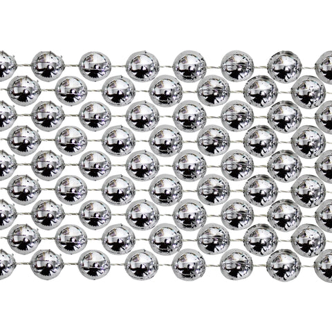 60" 12mm Round Metallic Silver Mardi Gras Beads - Case (10 Dozen)