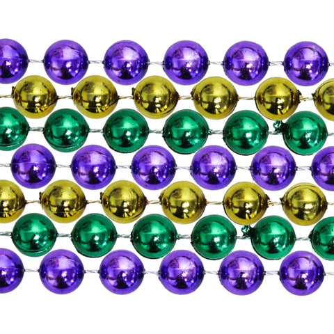 72" 14mm Round Metallic Purple, Gold and Green Mardi Gras Beads