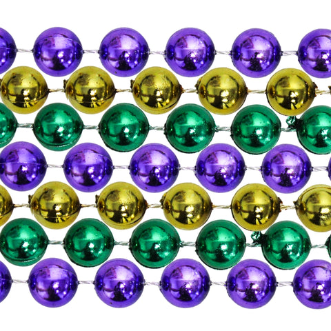 100" 18mm Round Metallic Purple, Gold and Green Mardi Gras Beads