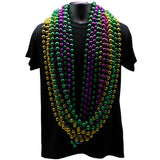 60" 18mm Round Metallic Purple, Gold and Green Mardi Gras Beads