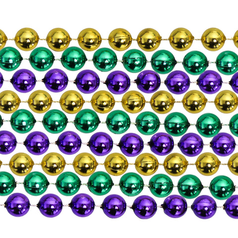 72" 18mm Round Metallic Purple, Gold and Green Mardi Gras Beads