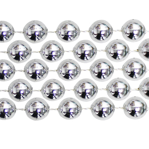 72" 18mm Round Metallic Silver Mardi Gras Beads