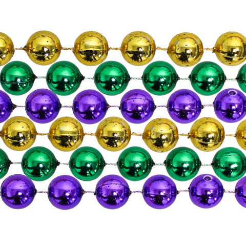 48" 20mm Round Metallic Purple, Gold and Green Mardi Gras Beads