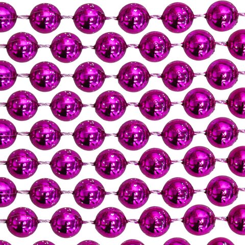 48" 22mm Round Metallic Hot Pink Mardi Gras Beads - Dozen (12 Necklaces)