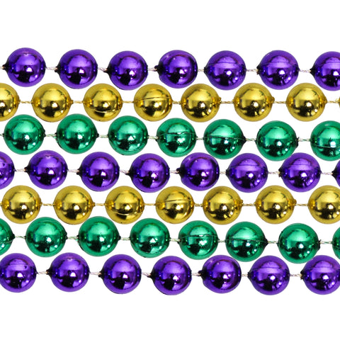 48" 22mm Round Metallic Purple, Gold and Green Mardi Gras Beads