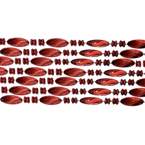 48" Swirl Metallic Red Mardi Gras Beads - Dozen (12 Necklaces)