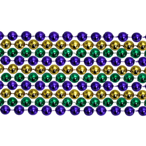 48" 7mm Round Metallic Purple, Gold and Green Mardi Gras Beads