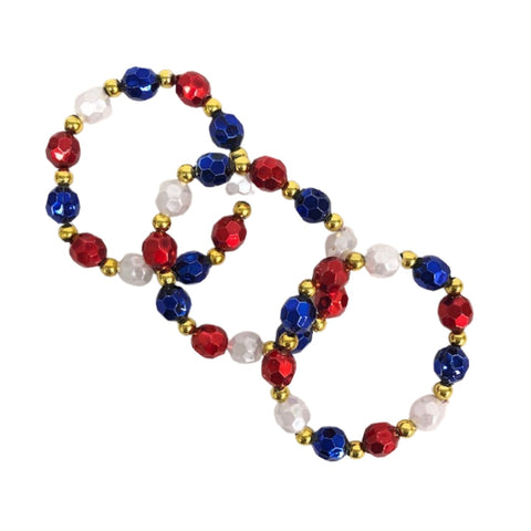 Red White and Blue Stretchy Metallic Berry Bead Bracelets (Dozen)