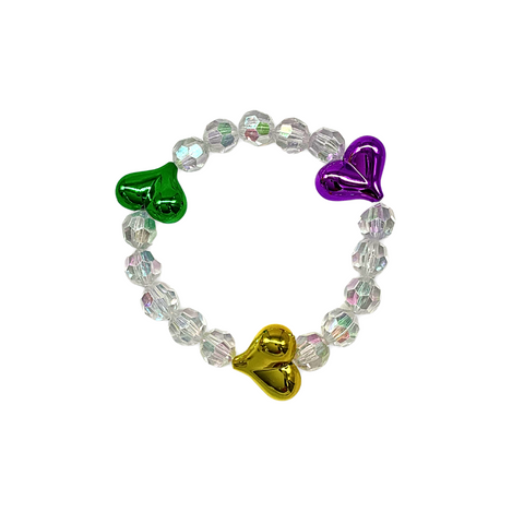 8mm Light Purple Faceted Bead Bracelet with Purple, Green, and Hold Hearts (Dozen)