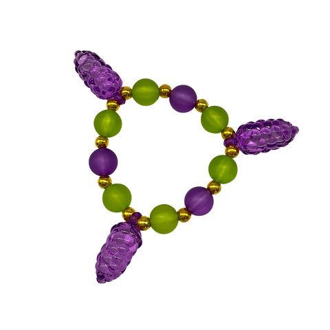 Green and Purple Frosted Bead Bracelet with Purple Grape Charms (Dozen)