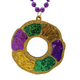 33" 7mm Purple, Green and Gold Bead with Glittered King Cake Medallion (Dozen)