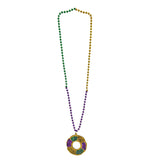 33" 7mm Purple, Green and Gold Bead with Glittered King Cake Medallion (Dozen)