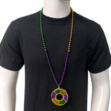 33" 7mm Purple, Green and Gold Bead with Glittered King Cake Medallion (Dozen)