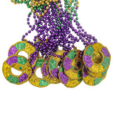 33" 7mm Purple, Green and Gold Bead with Glittered King Cake Medallion (Dozen)