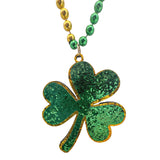33" 7mm Green and Gold Bead with Glittered Shamrock Medallion (Dozen)