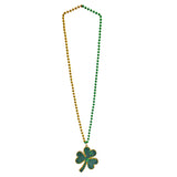 33" 7mm Green and Gold Bead with Glittered Shamrock Medallion (Dozen)