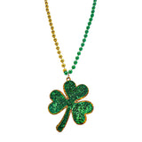 33" 7mm Green and Gold Bead with Glittered Shamrock Medallion (Dozen)
