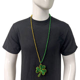 33" 7mm Green and Gold Bead with Glittered Shamrock Medallion (Dozen)