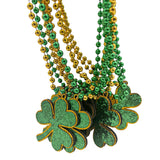 33" 7mm Green and Gold Bead with Glittered Shamrock Medallion (Dozen)