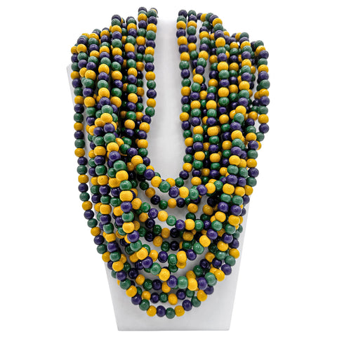27" 8mm Purple, Green, and Yellow Wooden Beads (Dozen)