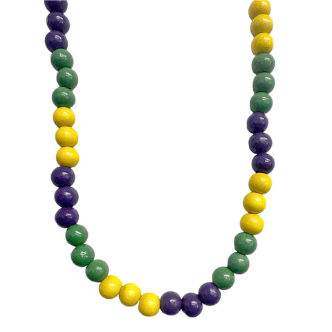 32" 8mm Purple, Green, and Yellow Color Block Wooden Beads (Each)