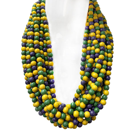 32" 10mm Purple, Green, and Yellow Wooden Beads (Each)
