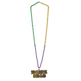 33" 7mm Purple, Green and Gold Bead with Glittered Mardi Gras Medallion (Dozen)