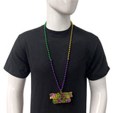 33" 7mm Purple, Green and Gold Bead with Glittered Mardi Gras Medallion (Dozen)