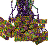 33" 7mm Purple, Green and Gold Bead with Glittered Mardi Gras Medallion (Dozen)