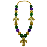 Purple, Green and Gold Big Ball Beads with Fleur de Lis Necklace (Each)