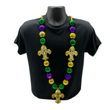 Purple, Green and Gold Big Ball Beads with Fleur de Lis Necklace (Each)