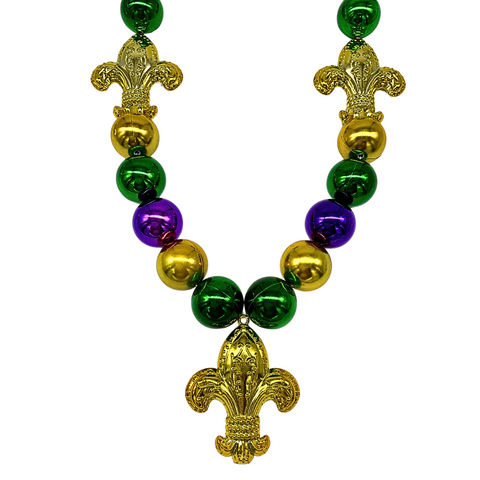Purple, Green and Gold Big Ball Beads with Fleur de Lis Necklace (Each)