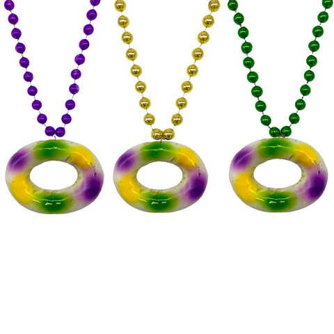 36" 12MM Purple, Green and Gold Assorted Necklaces King Cake Medallion (Each)