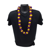 42" Purple and Yellow Tinsel Pom Pom Necklace (Each)