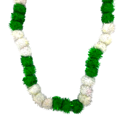 42" Green and White Tinsel Pom Pom Necklace (Each)