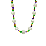 52" Purple, Green, and Gold Bead with 30mm Pearl Necklace (Dozen)