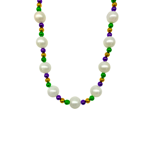 52" Purple, Green, and Gold Bead with 30mm Pearl Necklace (Dozen)