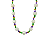 52" Purple, Green, and Gold Bead with 30mm Pearl Necklace (Each)