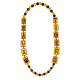 44" Geaux Tigers Tile Necklace with 12mm & 6mm Purple and Gold Matte Beads (Dozen)