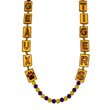 44" Geaux Tigers Tile Necklace with 12mm & 6mm Purple and Gold Matte Beads (Dozen)