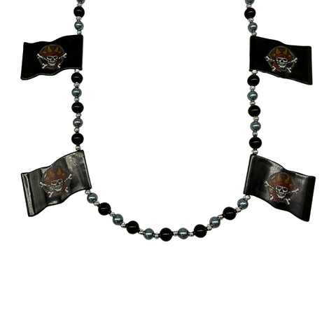 40" Pirate Flag Necklace with Black and Silver Beads (Each)