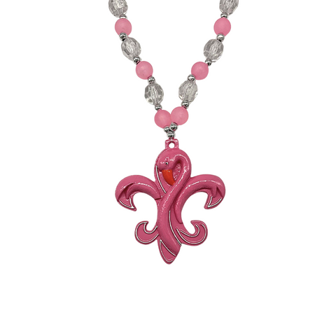 38" Pink Fleur De Lis Flamingo Necklace (Dozen)