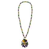 38" Purple, Green, Gold, and Pearl Necklace with Mardi Gras Jester Medallion (Dozen)