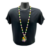 38" Purple, Green, Gold, and Pearl Necklace with Mardi Gras Jester Medallion (Each)