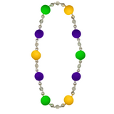 40" 30mm Purple, Green, and Yellow Balls with 14mm Clear 12mm Pearl Beads (Dozen)