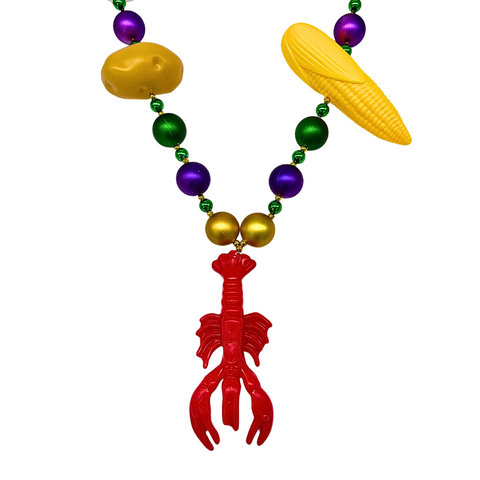 58" 30mm Purple, Green, and Gold Crawfish Boil Necklace (Dozen)