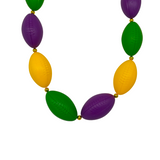 50" Purple, Green and Gold 4" Football Necklace with 10mm Gold Spacer (Dozen)