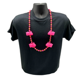 40" 12mm Pink Pearl & Frosted Bead Necklace with 4 Pink Pigs (Each)