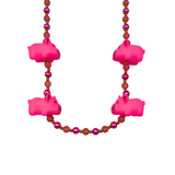 40" 12mm Pink Pearl & Frosted Bead Necklace with 4 Pink Pigs (Each)