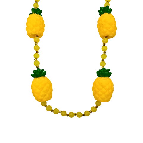 42" 12mm Frosted Yellow Necklace with 4 Yellow Pineapples (Dozen)